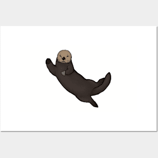 Floating Sea Otter with Heart Stone Posters and Art